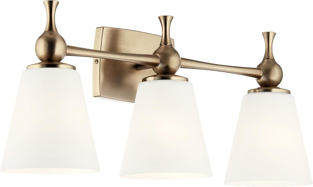 Kichler Cosabella 3-Light 24' Bathroom Vanity Light Fixture with Satin Etched Cased Opal Glass Shades in Champagne Bronze for Modern Bathrooms and Powder Rooms, 55092CPZ