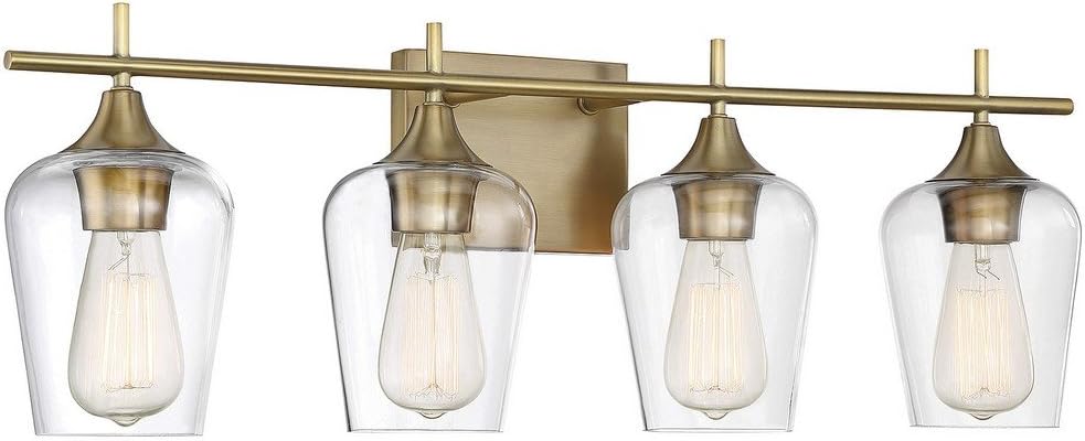 Savoy Essentials 8-4030-4-322 Octave Bohemian Clear Glass Bathroom Vanity Wall Light, 4-Light 240 Total Watts, 10' H x 29' W, Warm Brass