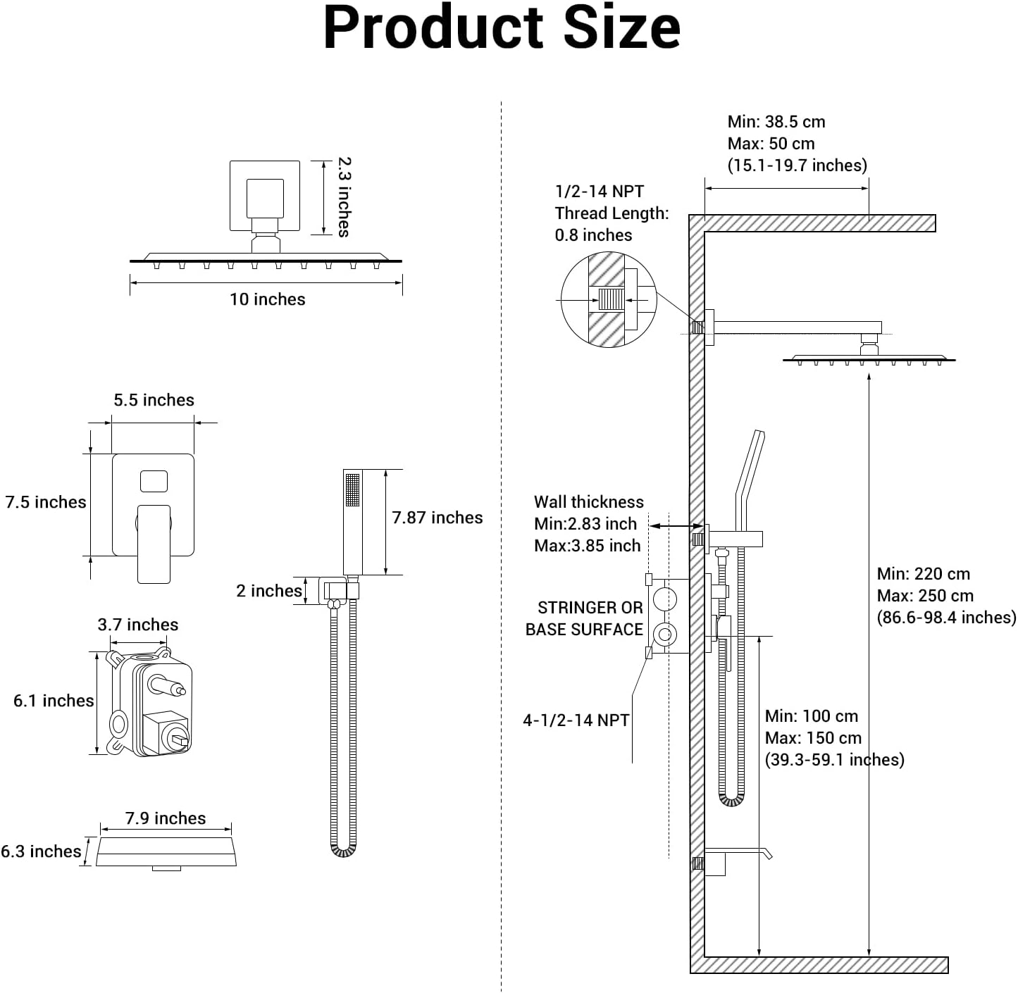 10' Rain Shower Faucet Set with Tub Spout,Oil Rubbed Bronze | Anti-scald cartridge, air tech boosts pressure 50%, 3-func diverter, NPT 1/2
