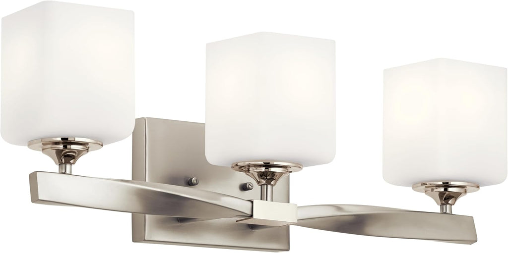 Kichler Marette 22.75' Vanity Light in Brushed Nickel, 3-Light Modern Bathroom Light with Satin Etched Cased Opal Glass, (22.75' W x 8' H), 55002NI
