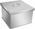 Stainless Steel Drop-in Ice Chest, 20.5'L X 20.5'W X 13'H Inch Drop-in Ice Cooler with Removable Cover Ice Bin Drain-pipe and Drain Plug Included for Cold Wine Beer, Silver