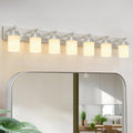 IZORRO Bathroom Vanity Light Fixture, 7-Light 52 inch Brushed Nickel Bathroom Light Fixtures Over Mirror, with White Glass Shade, Modern Farmhouse Vanity Lights, Rustic Restroom Lighting Fixtures