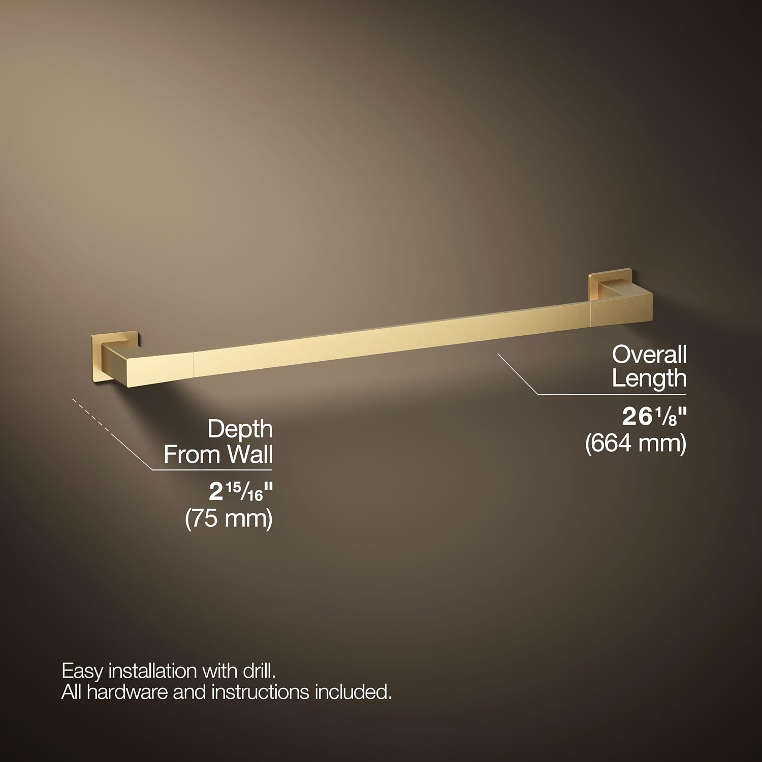 Kohler 26634-2MB Honesty® 24' Towel bar, Vibrant Brushed Moderne Brass