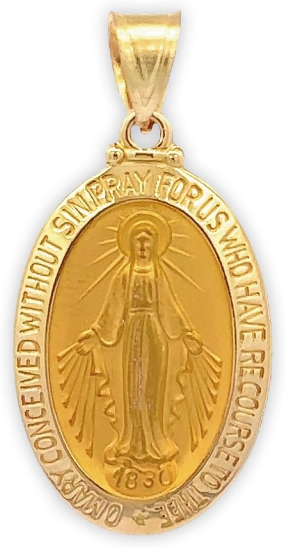 RP 14K Yellow Gold Virgin Mary Medal Necklace Pendant for Women & Men, Authentic & Pure 14K, Stunning Real 14 Karat Virgin Mary Pendant Only with Premium Jewelry Box, Handcrafted in the USA