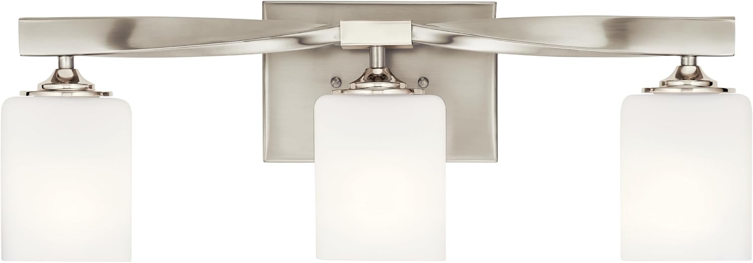 Kichler Marette 22.75' Vanity Light in Brushed Nickel, 3-Light Modern Bathroom Light with Satin Etched Cased Opal Glass, (22.75' W x 8' H), 55002NI
