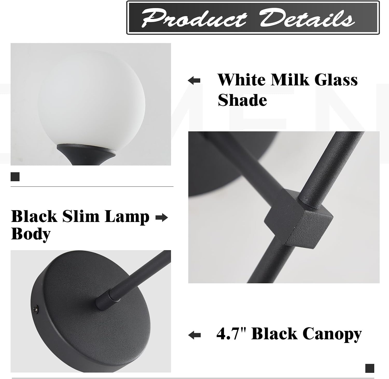KCO Lighting Farmhouse Matte Black Wall Sconce Set of 2 Vintage Milk White Glass Globe Wall Light Mid Century Modern Bathroom Vanity Light Set of Two Industrial Bar Wall Lamp