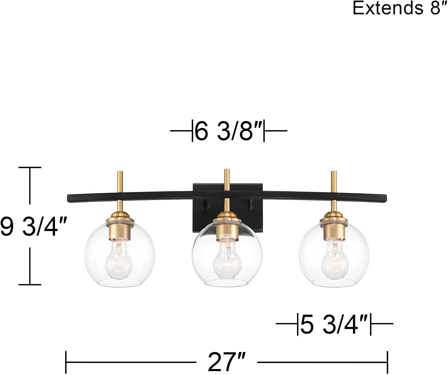 360 Lighting Modern Wall Light Sconce Black Gold Mixed Hardwire 27' 3-Light Fixture Clear Glass Globe Shade for Bedroom Bathroom Bedside Vanity Living Room Home Mirror Hallway Dining Kitchen