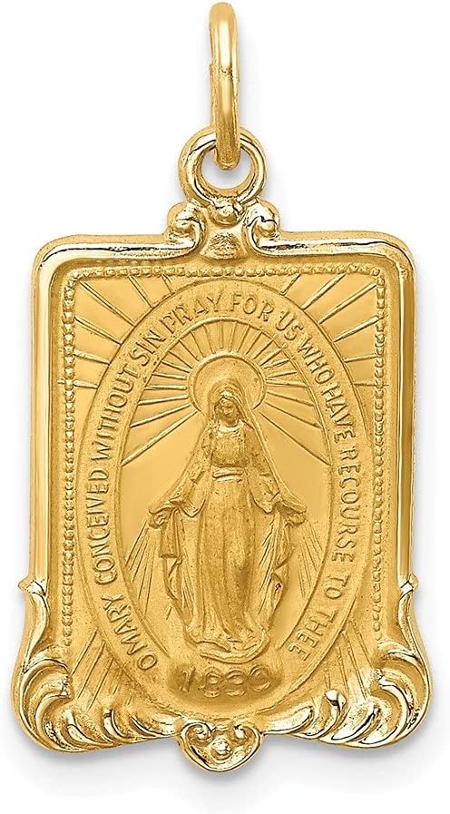 Diamond2Deal 14k Yellow Gold Satin Medium Rectangle Framed Miraculous Medal Fine Jewelry for Women (L- 23.55 mm W- 13.25 mm)