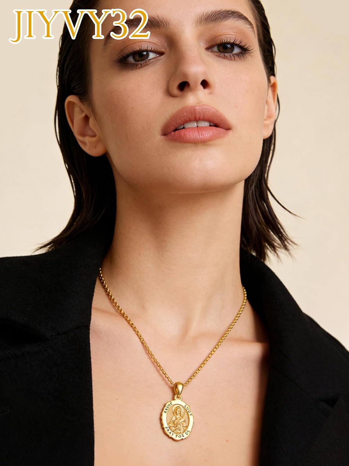 14K Gold Saint Medal Necklace for Women, Catholic Patron Saint Pendant Necklace, Christian Religious Jewelry Gift for Confirmation Baptism Communion Christmas Birthday