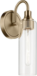 Kichler Kavi 5' 1-Light Wall Sconce Bathroom Vanity Light with Clear Glass in Champagne Bronze, Damp Rated for Bathroom, Powder Room, Kitchen, Hallway, Bedroom (5' W x 13' H), 55209CPZ