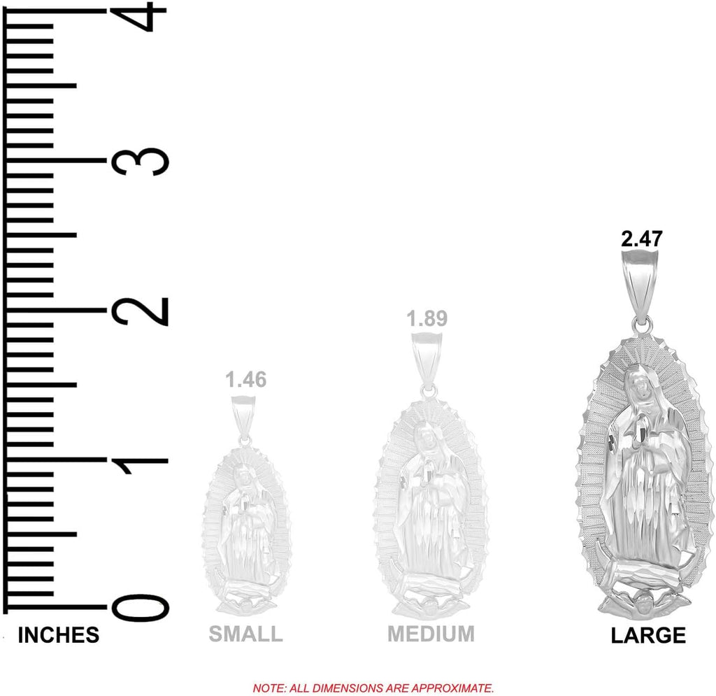 Claddagh Gold - Certified 14k White Gold Blessed Our Lady of Guadalupe Miraculous Medal Pendant, 2.47