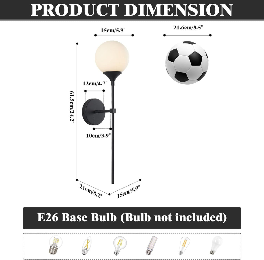 KCO Lighting Farmhouse Matte Black Wall Sconce Set of 2 Vintage Milk White Glass Globe Wall Light Mid Century Modern Bathroom Vanity Light Set of Two Industrial Bar Wall Lamp