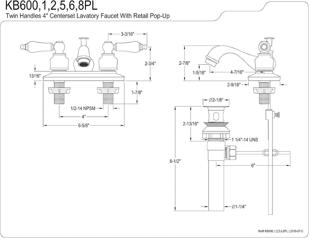 Kingston Brass KB605PL Restoration 4-Inch Centerset Lavatory Faucet with Porcelain Lever Handle, Oil Rubbed Bronze , Oil-Rubbed Bronze
