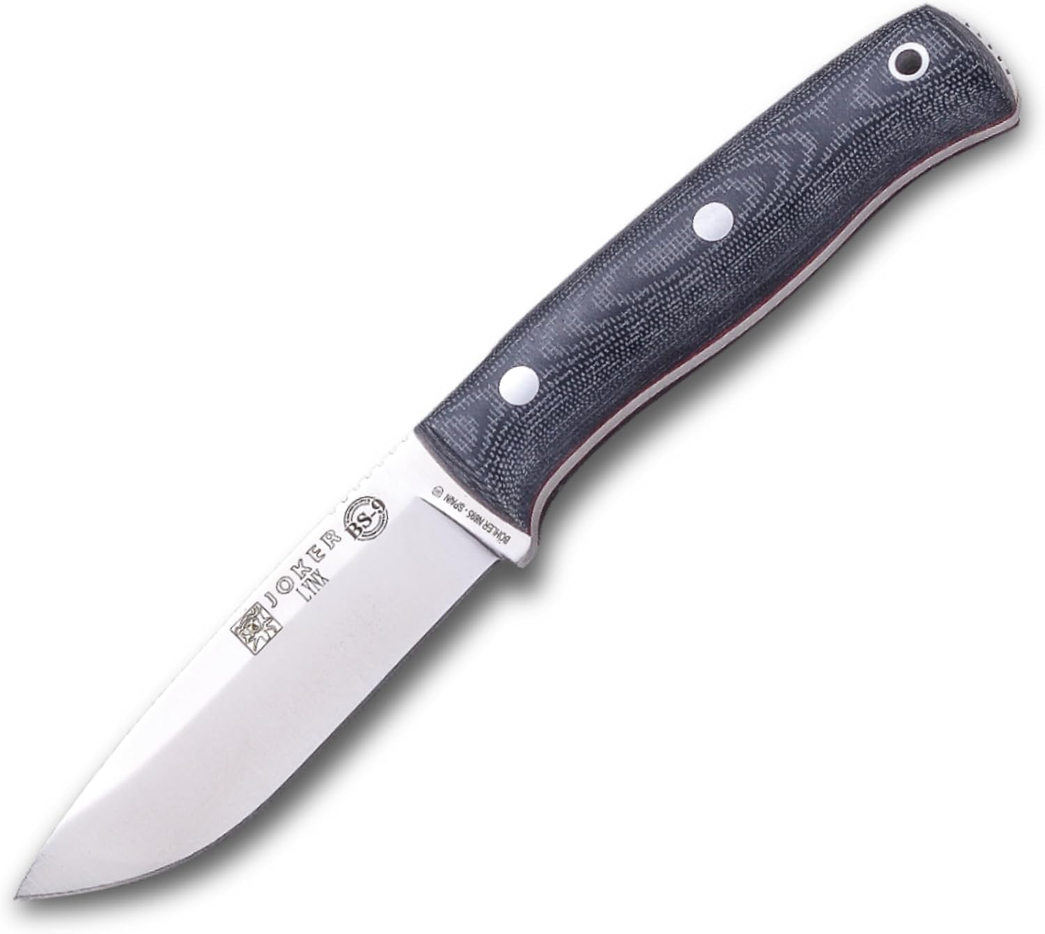 Joker Lynx CM111-K Bushcraft Knife, 4.13 in Bohler N695 Fixed Blade, Canvas Micarta Handle with Red Spacer, Kydex Sheath, Camp Craft Knife for Camping, Hiking, Hunting and Survival