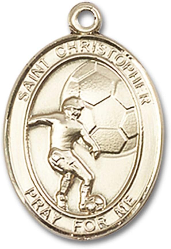 Bonyak Jewelry St. Christopher - Soccer Hand-Crafted Oval Medal Pendant in 14kt Yellow Gold-Filled