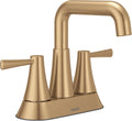 Moen Ronan Bronzed Gold Two-Handle 4 in. Centerset Modern Double Bend Bathroom Faucet with Push-Down Drain, 84025BZG