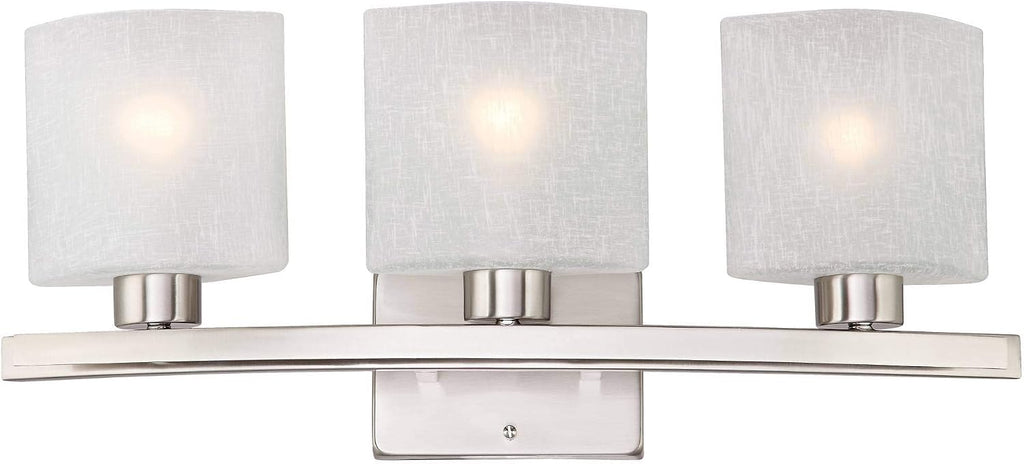Possini Euro Design Modern Wall Mount Light Brushed Nickel Silver Hardwired 23 1/2' Wide 3-Light Fixture Curved Frame White Linen Glass Shade for Bedroom Bathroom Vanity Reading Living Room Hallway