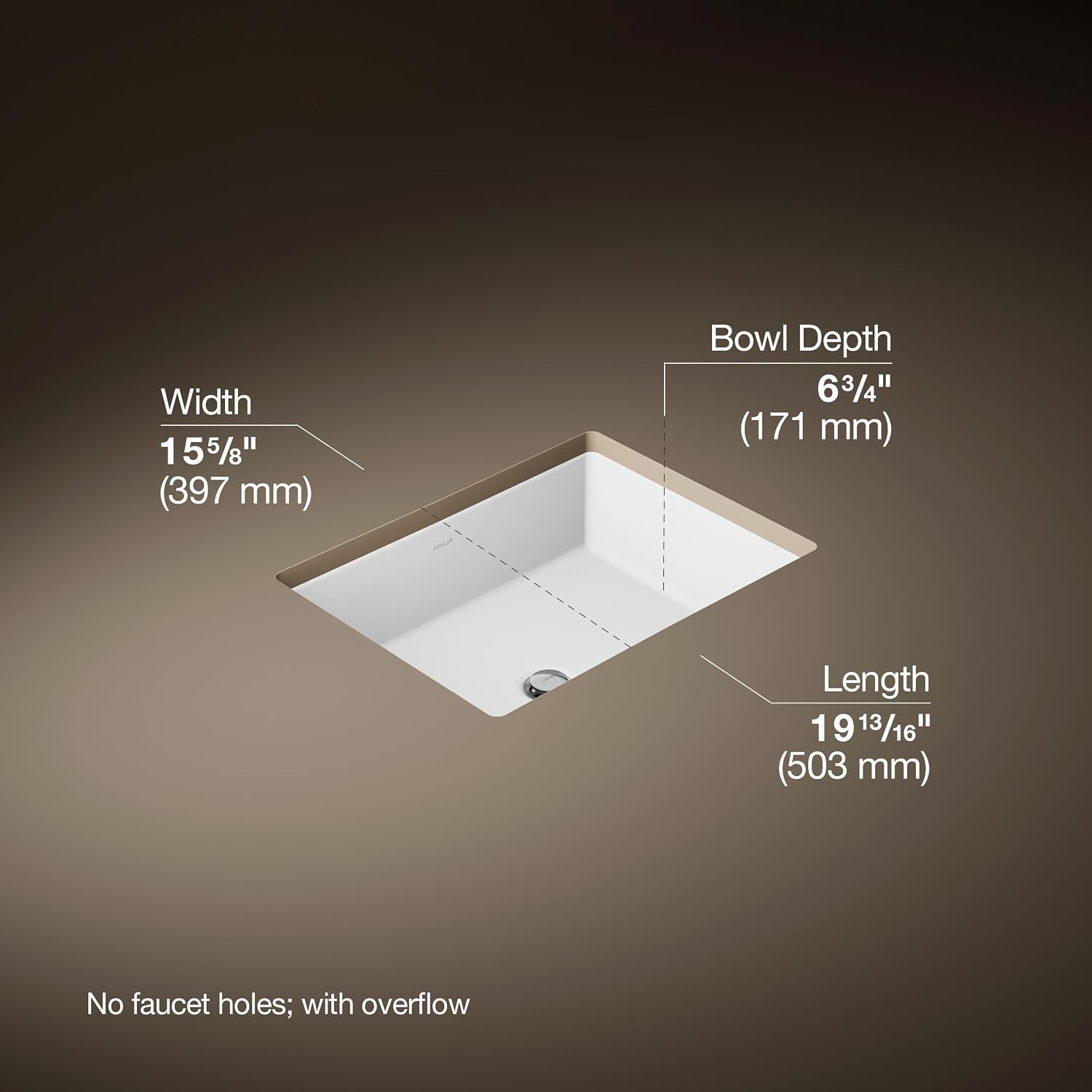 KOHLER 2882-0 Verticyl Rectangular Undermount Bathroom Sink, 19 3/4', White