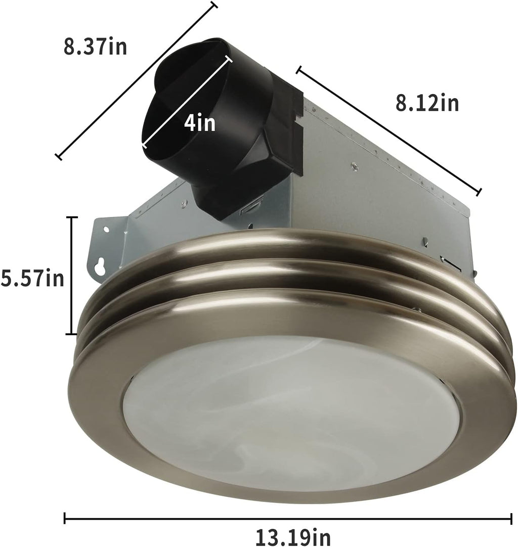 Akicon Ultra Quiet Bathroom Exhaust Fan with LED Light 80CFM 2.0 Sones Round Bathroom Ventilation Fan with Frosted Glass Cover Brushed Nickel Finish (Brushed Nickel)