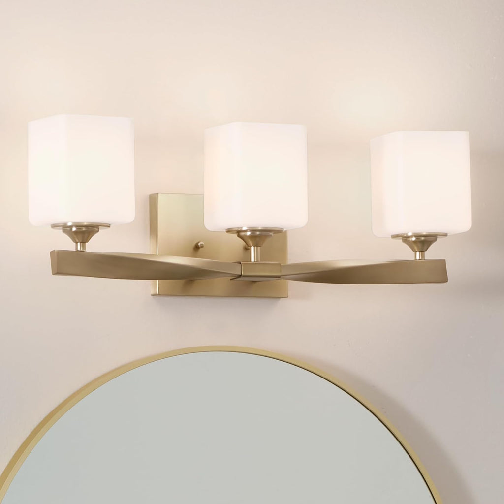 Kichler Marette 23' 3-Light Bathroom Vanity Light Fixture with Satin Etched Cased Opal Glass in Champagne Bronze for Bathroom and Powder Room (23' x 8.25' x 6'), 55002CPZ