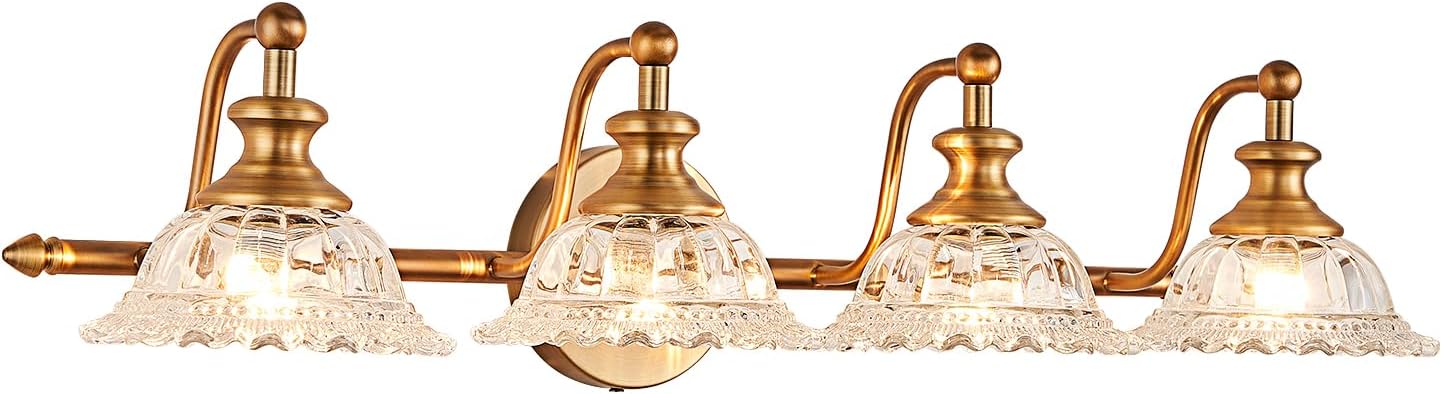 XIEDUN Bathroom Light Fixtures 4 Lights Vanity Lighting Fixtures Matte Brass Vintage Vanity Light Fixture Vanity Lights for Bathroom