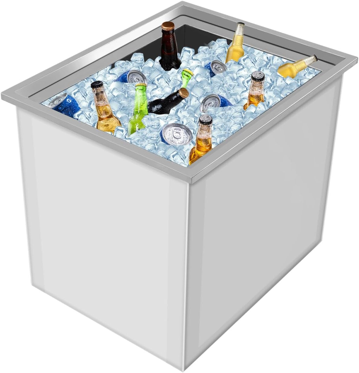 21L x 17W x 17H Inch Drop in Ice Chest with Cover, 70 Qt Commercial Stainless Steel Ice Cooler Bin, Insulated Ice Bucket Included Drain-Pipe and Drain Plug for Cold Wine Beverage