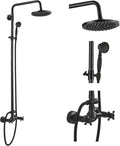 gotonovo Exposed Bathroom Shower Faucet Set Shower Fixture 8 Inch Rainfall Shower Head Handheld Shower Cross Handle Wall Mount 2 Functions Oil Rubbed Bronze