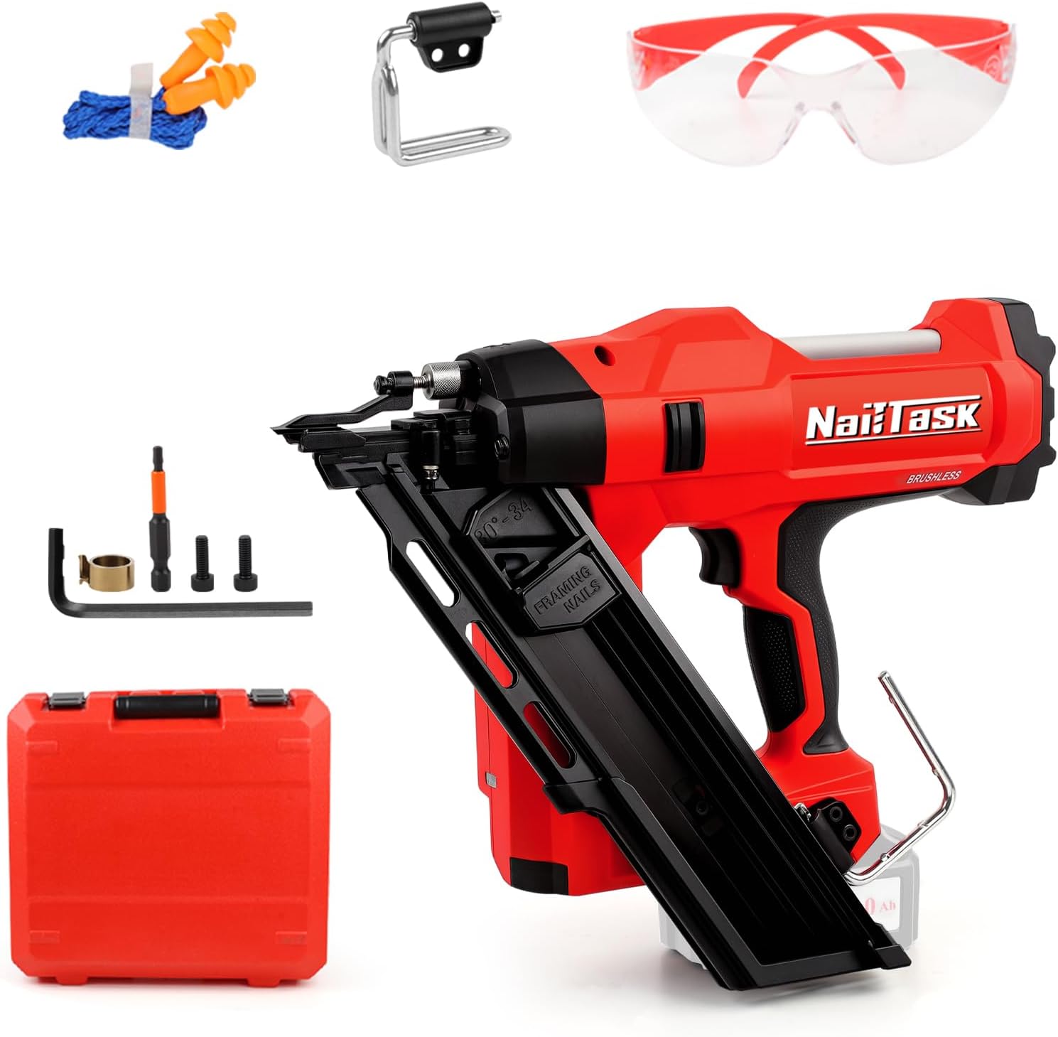 34° Electric Cordless Framing Nail Gun Dual Mode 3 1/2 Inch Pin Nailer Cordless Metal Roofing Set for Construction Furniture Wood Depth Adjust Brushless Motor Power Tools (Without Battery)