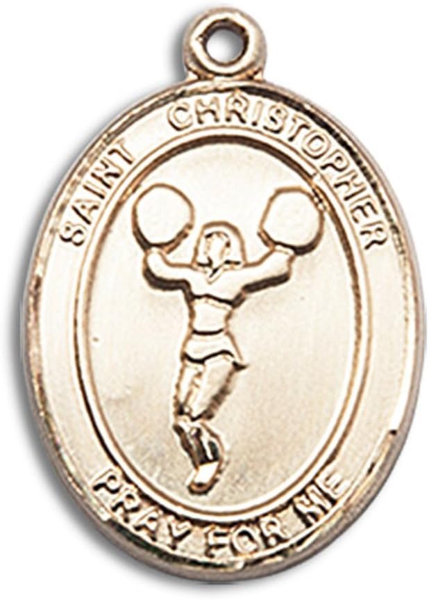 Bonyak Jewelry St. Christopher - Cheerleading Hand-Crafted Oval Medal Pendant in 14kt Yellow Gold-Filled
