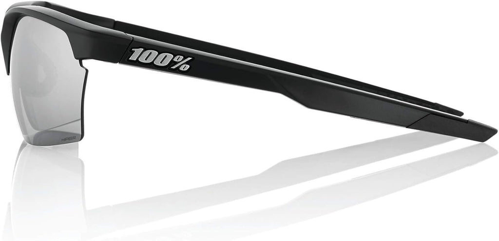 100% Sportcoupe Sport Performance Sunglasses - Sport and Cycling Eyewear (MATTE BLACK - HiPER Silver Mirror)