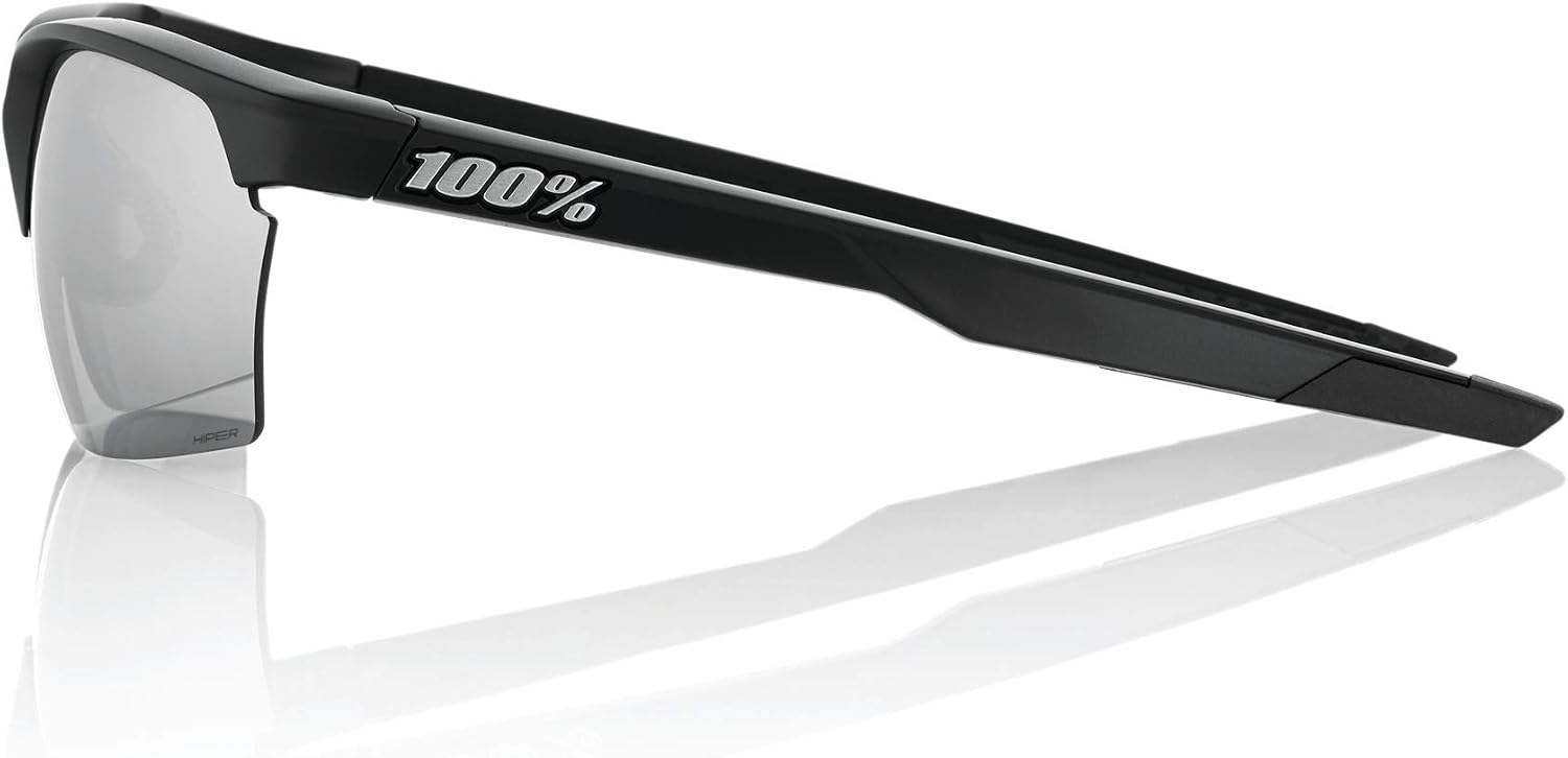 100% Sportcoupe Sport Performance Sunglasses - Sport and Cycling Eyewear (MATTE BLACK - HiPER Silver Mirror)
