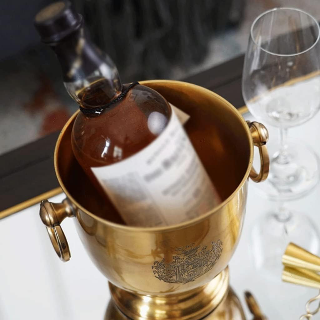 Ice Bucket Modern ice Bucket Ice Bucket Brass Thickened Material Luxury Vintage Wine Barrels, Champagne Barrels Bar Chilling Beer for Kitchen (Color : Small - with Ice Clip)
