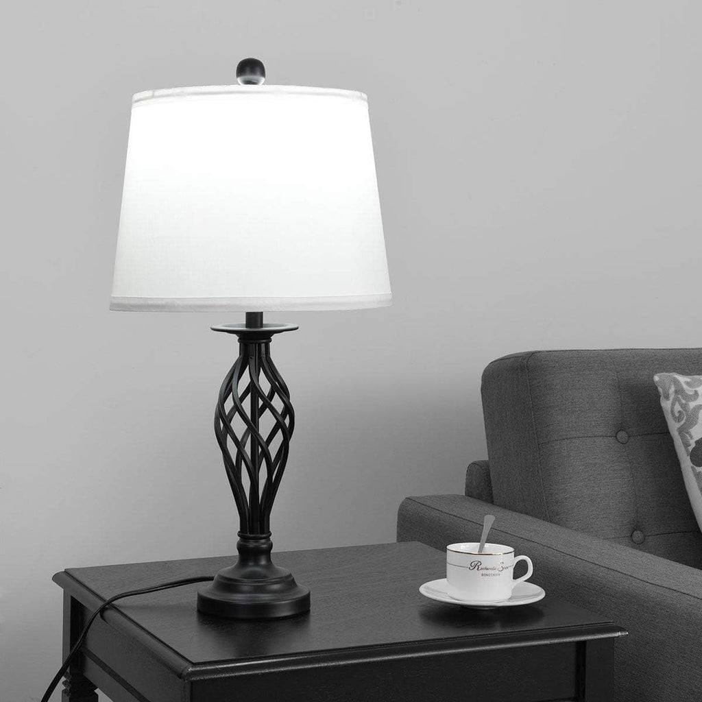 Tangkula Lamp Set 3-Piece Modern Home Living Room Bedroom Antique Bronze Finish Lamps, Floor Lamp and Table Lamps Set with Soft Pleated White Fabric Shades (Antique Bronze)
