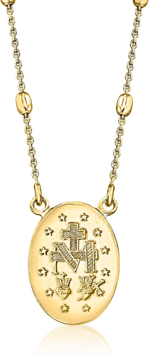 Ross-Simons Italian 18kt Gold Over Sterling Miraculous Medal Bead Station Necklace