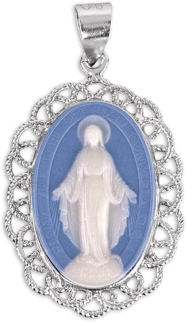 Light Blue Sterling Silver Cameo Miraculous Medal