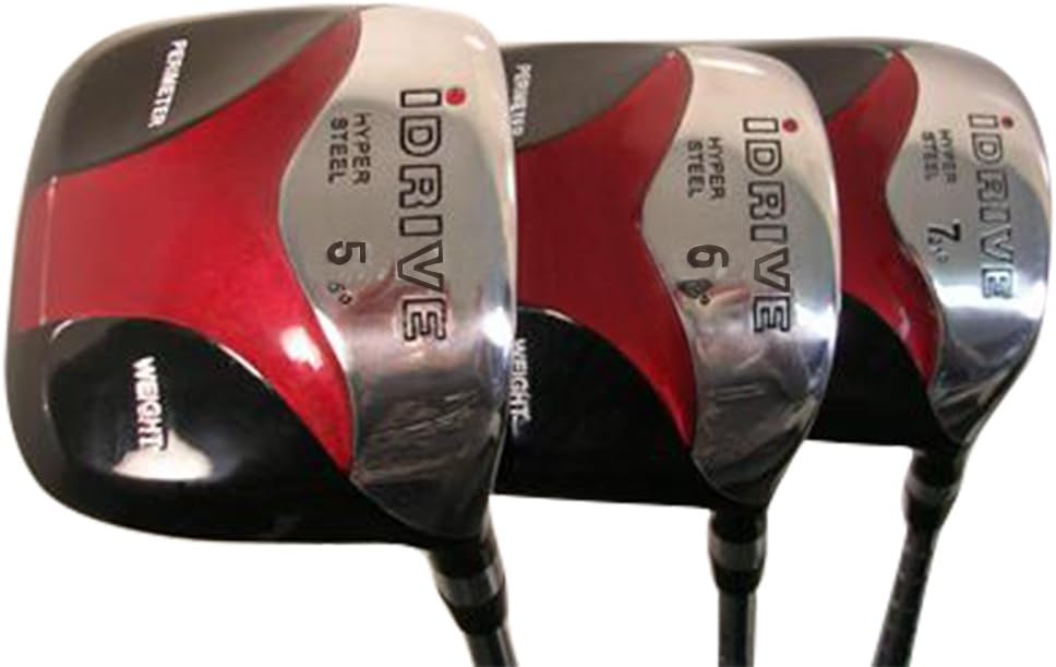 iDrive Red Square Anti-Slice Draw Fairway 3 5 7 Wood Set Golf Clubs, Right Handed Senior Flex with Men's Size Black Pro Velvet Grips