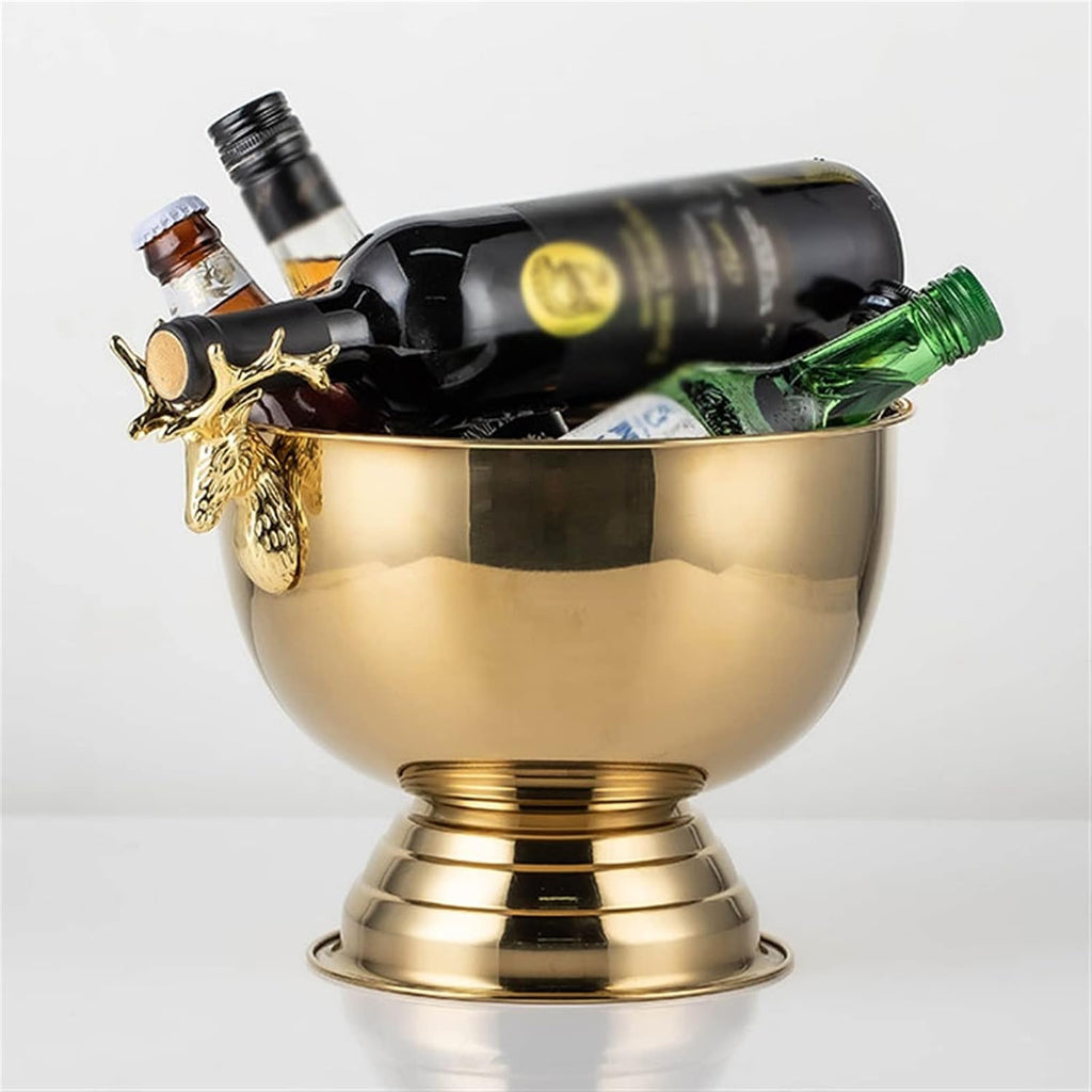 Ice Bucket Champagne Bucket Ice Buckets, Deer Head Stainless Steel Ice Pails Bar KTV Ice Wine Bucket Great for Home Bar Chilling Beer Champagne and Wine Ice Bucket Beverage Tub (Color : Brass)