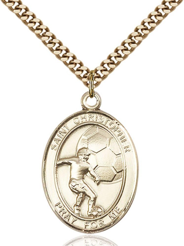 Bonyak Jewelry St. Christopher - Soccer Hand-Crafted Oval Medal Pendant in 14kt Yellow Gold-Filled