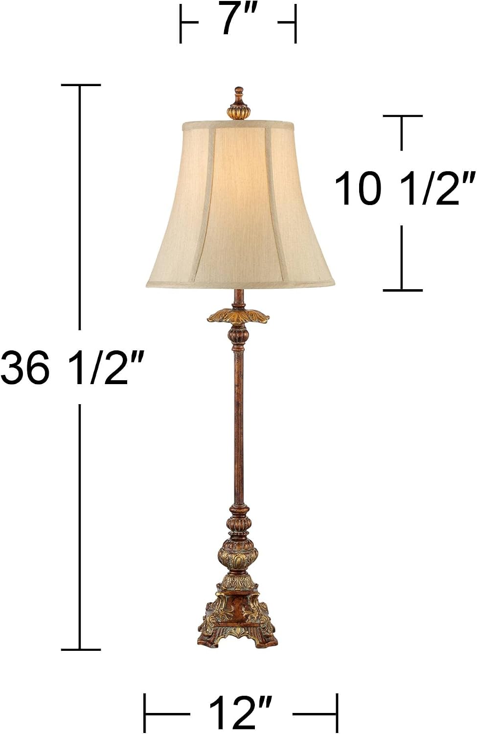 Regency Hill Juliette 36 1/2' Tall Skinny Large Buffet Traditional End Table Lamps Set of 2 Brown Light Bronze Finish Fabric Shade Living Room Bedroom Bedside Nightstand House Office Home Reading