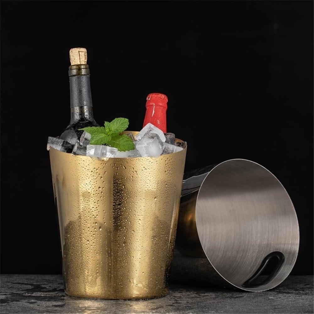 Ice Bucket Champagne Bucket Beveled Ice Bucket Stainless Steel Ice Bucket Home Wine Ice Wine Bucket Bar Fashion Ice Bucket Beverage Tub(Gold)