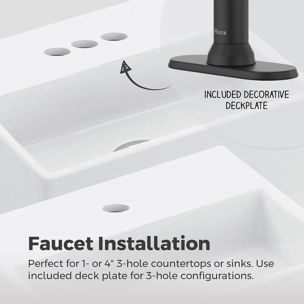 Pfister Capistrano Single Handle Bathroom Sink Faucet 1 Hole Matte Black Vanity Faucet with Push & Seal Drain NSF Certified Water-Efficient TiteSeal Technology LF042CSOSDB