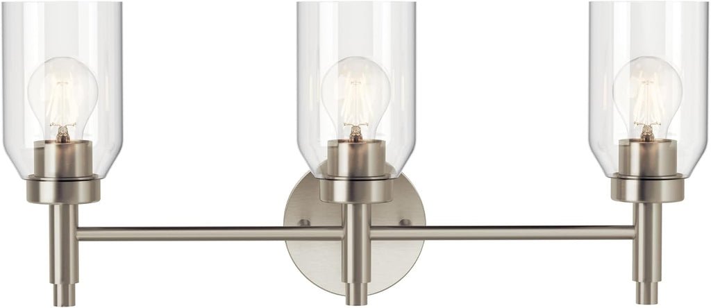 Kichler Madden 3-Light Bathroom Vanity Light Fixture with Clear Glass in Brushed Nickel, Modern Wall Mount for Mirror Lighting Over Vanity (10.5 in x 24 in), 55185NI