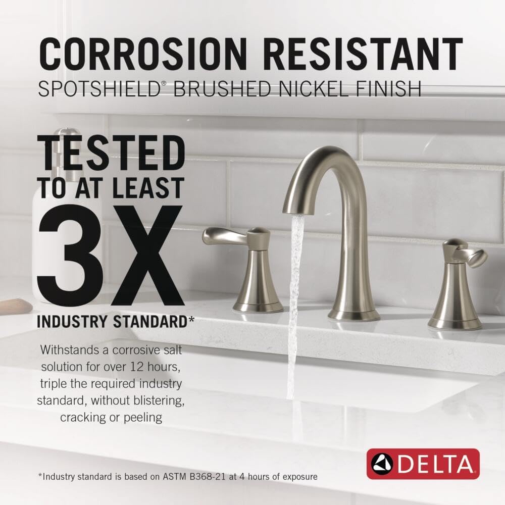 Delta Faucet Esato Widespread Bathroom Faucet Brushed Nickel, Bathroom Faucet 3 Hole, Bathroom Sink Faucet, Drain Assembly, SpotShield Brushed Nickel 35897LF-SP