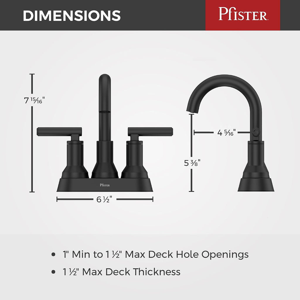 Pfister Capistrano 4 in Centerset 3-Hole Matte Black Bathroom Sink Faucet with 2-Handle Push & Seal Drain Technology WaterSense NSF Certified Vanity Faucet LF048CSOSDB