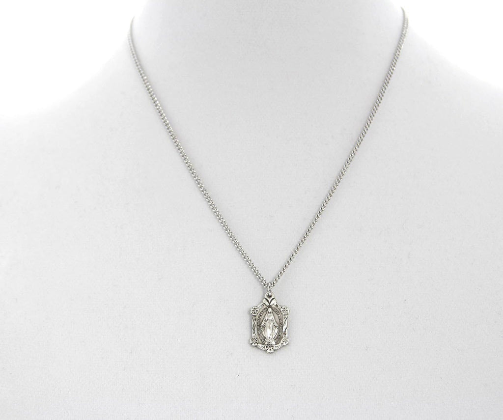 Heartland Store Women's Sterling Silver Miraculous Pendant with Flowers + 18 Inch Rhodium Plated Chain & Clasp| USA Made