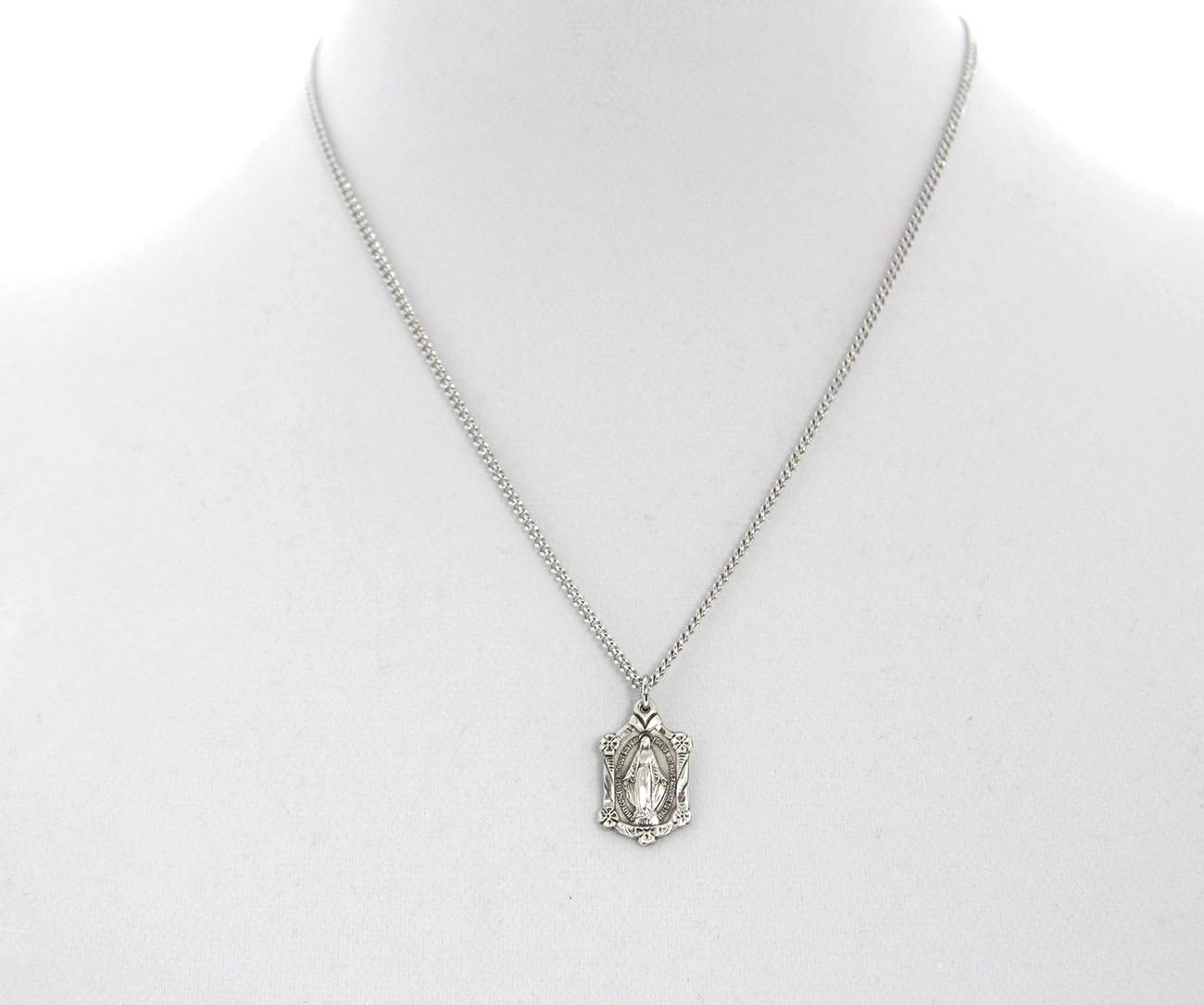 Heartland Store Women's Sterling Silver Miraculous Pendant with Flowers + 18 Inch Rhodium Plated Chain & Clasp| USA Made