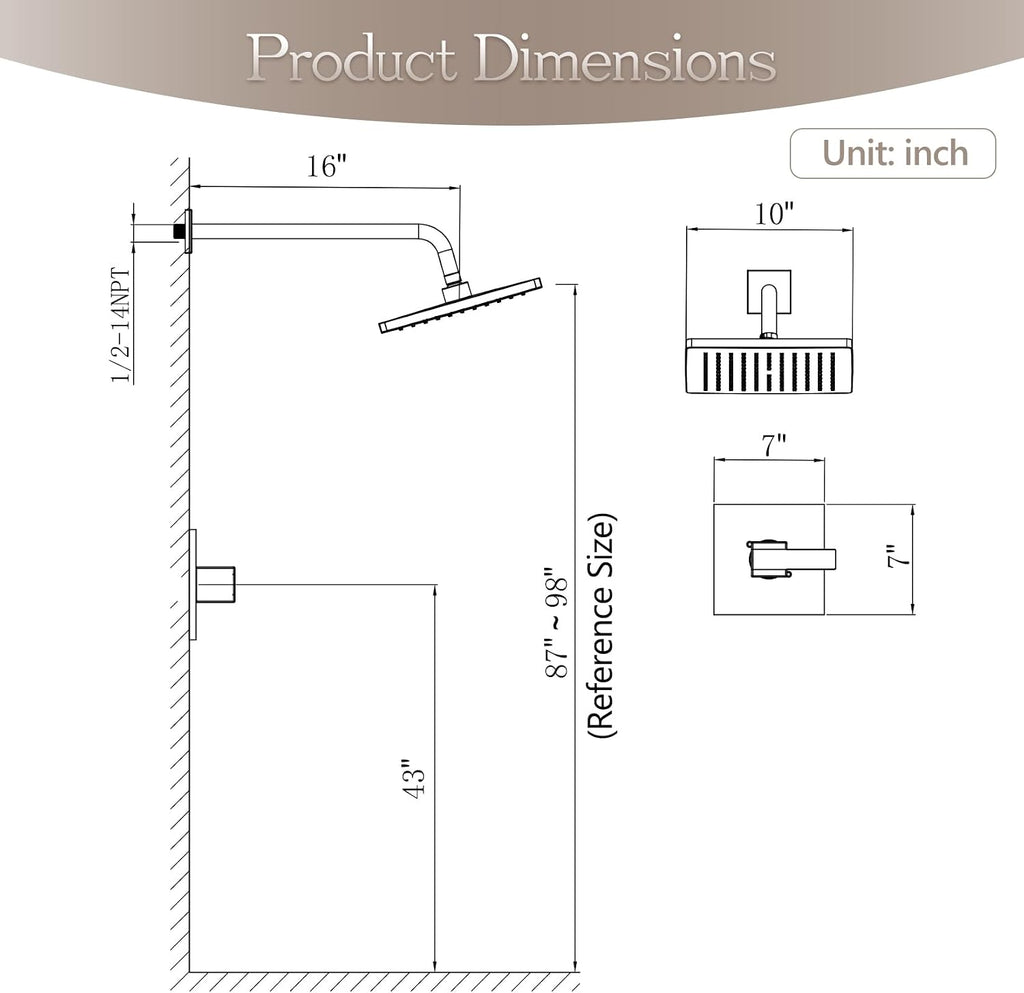 Replacement for Delta Shower Trim Kit Modern 14 Series, 10-Inch Brushed Gold Shower Head and Handle Set, Bathroom Shower Faucet Set with 16-Inch Shower Arm(Valve and Cartridge Not Included)