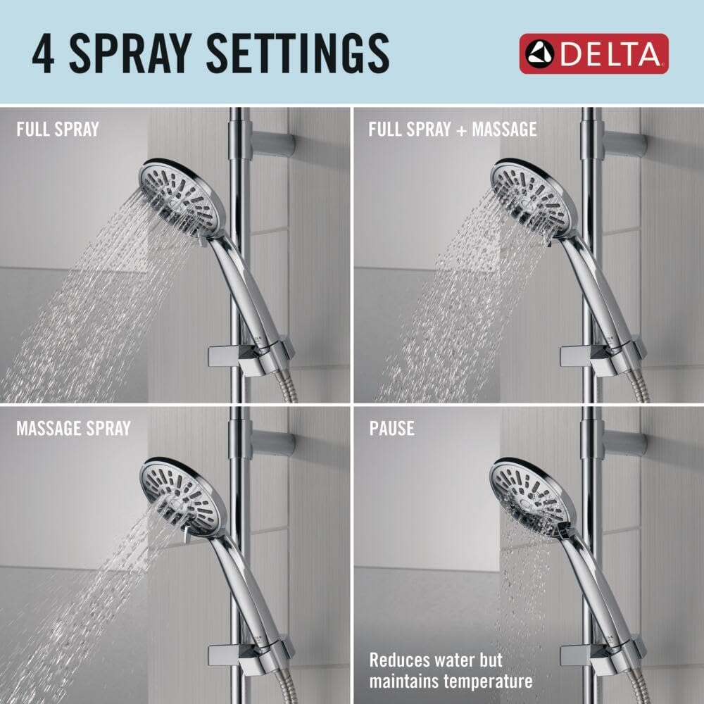 Delta Faucet Slide Bar Hand Held Shower with Hose, Chrome Handheld Shower Head, Slide Bar Hand Shower, Handheld Shower, Detachable Shower Head, Chrome 51361