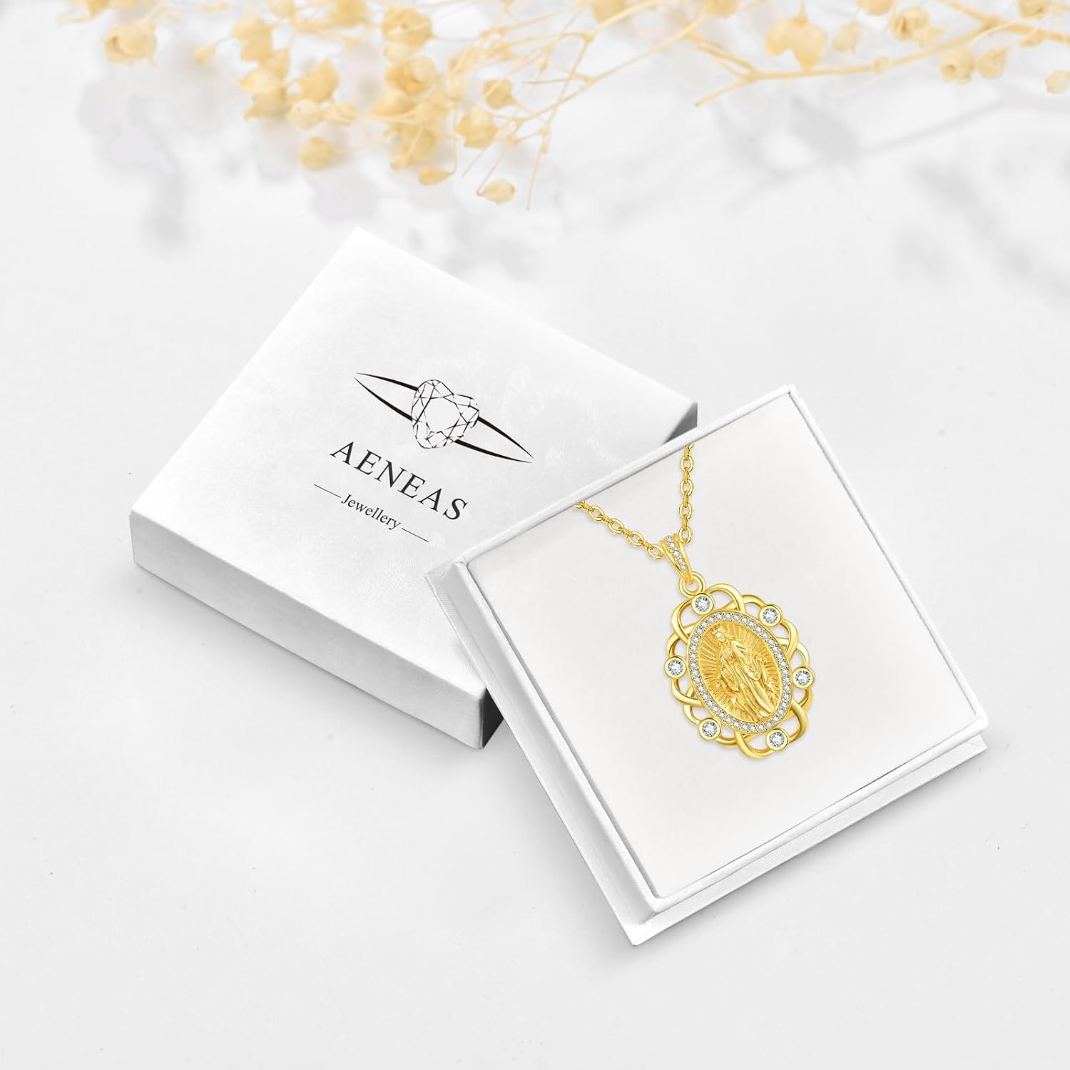 AENEAS 925 Sterling Silver Virgin Mary Necklace for Women, Lady of Guadalupe Virgin Mary Pendant Necklace, Miraculous Medal Religious Christian Jewelry Gift for Mom Wife Her Birthday Anniversary Special Occasions