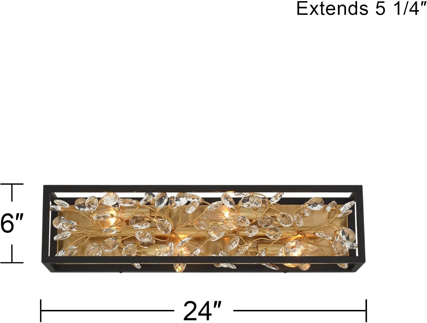 Possini Euro Design Carrine Modern Wall Lights Set of 2 Black Gold Plated Hardwired 6' 4-Light Fixture Clear Crystal Flower Vine for Bedroom Bathroom Vanity Reading Living Room Hallway House Home